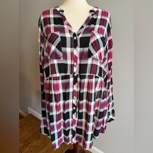Torrid Emma Plaid Babydoll Tunic in Pink/Black/White - Torrid Size 3 (22-24, 3X)